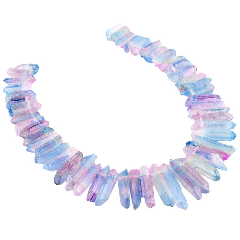 rockcloud Natural Rock Crystal Points Titanium Coated Clear Quartz Sticks Spikes Top Drilled 15 inch Strand,Pink&Blue - Image 1